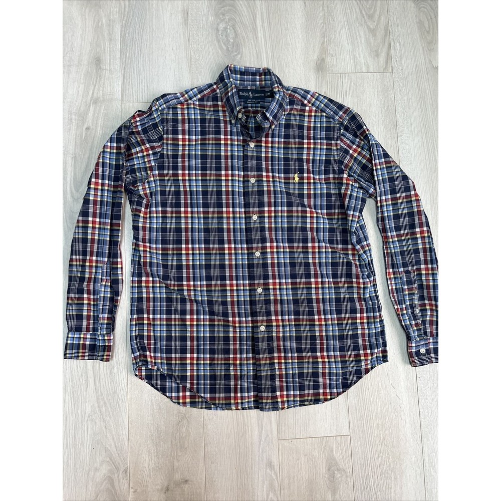 Ralph Lauren Button Down Shirt Mens Sz Medium Blue Red Plaid 100% Cotton Classic - Picture 3 of 6